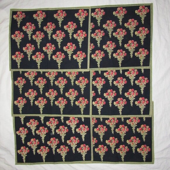 Lot of 6 Vintage April Cornell 2000 Black Rose Floral Bouquet Cotton Placemats - Picture 4 of 4